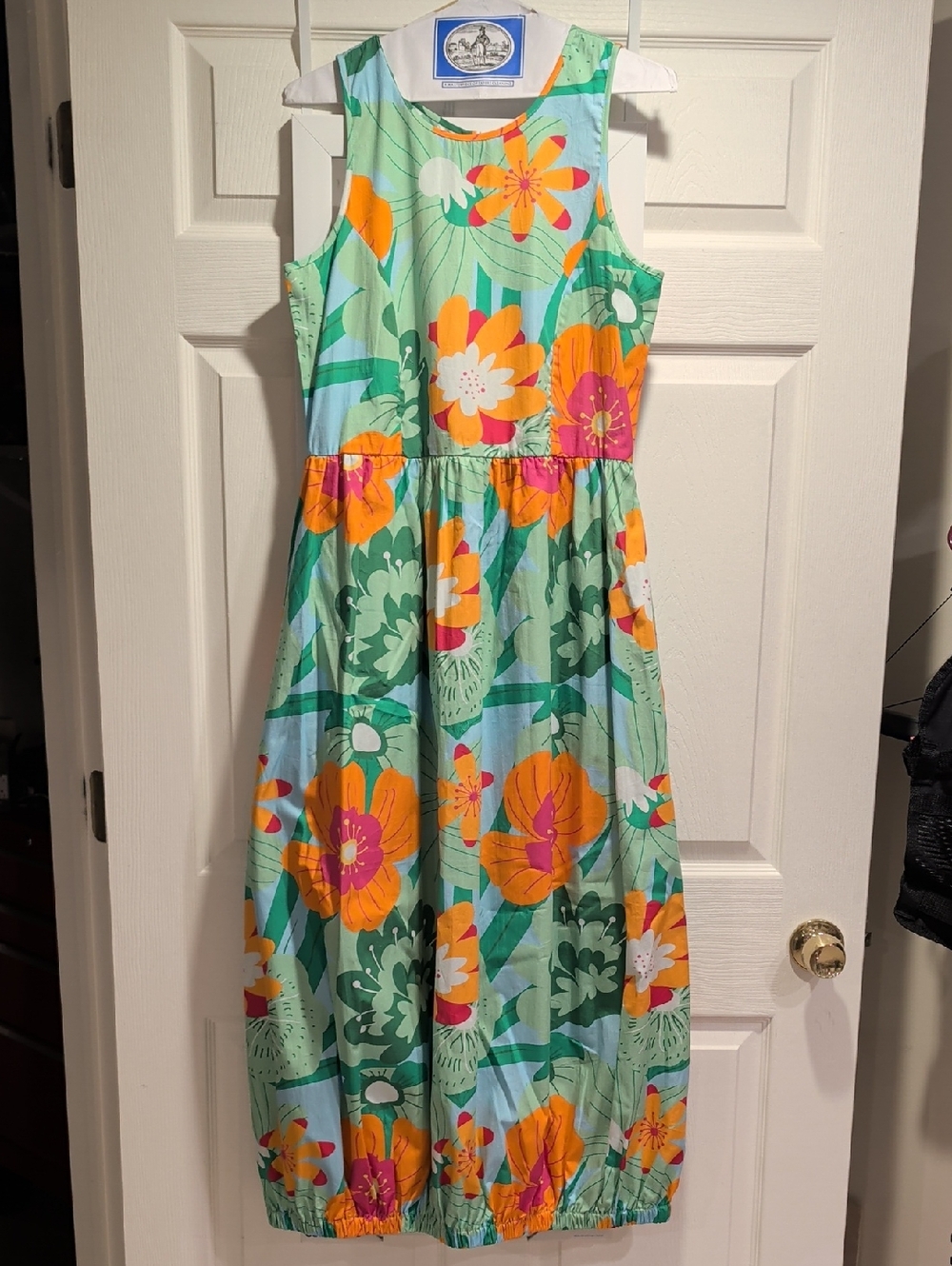 Sleeveless Floral Casual Maxi Dress in Green and Orange